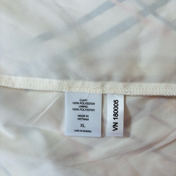 New York & Co. cream monogram button up V-neck long sleeve chiffon shirtdress XL - Picture 16 of 16